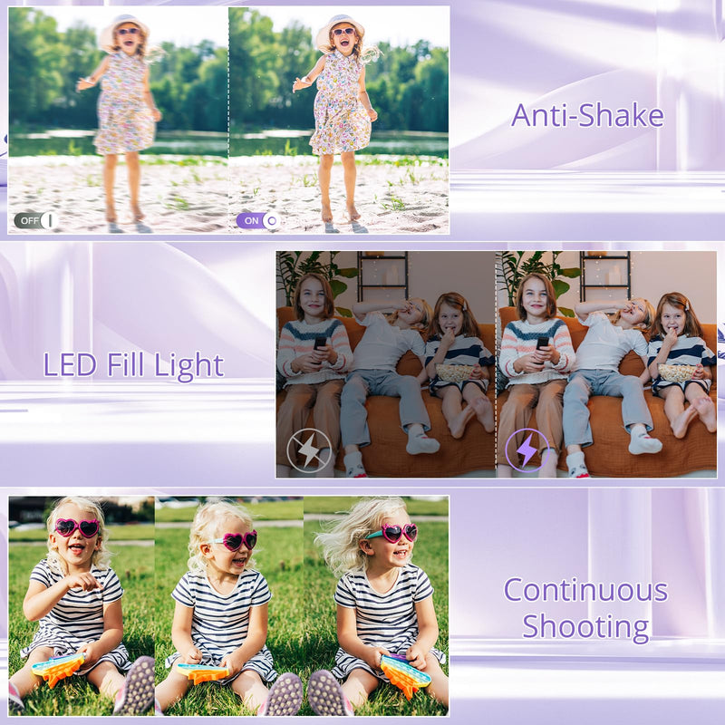 Digital Camera, 1080P 44MP Digital Cameras for Photography, Digital Point and Shoot Camera for Kids with 16X Zoom, Anti-Shake, Compact Small Travel Camera for Boys Girls Teens, Black Purple