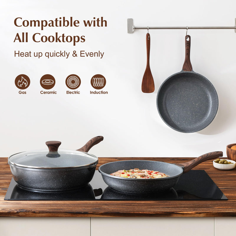 SENSARTE Nonstick Frying Pan Skillet, Swiss Granite Coating Omelette Pan, Healthy Stone Cookware Chef's Pan, PFOA Free (9.5 Inch) 9.5 Inch Gray