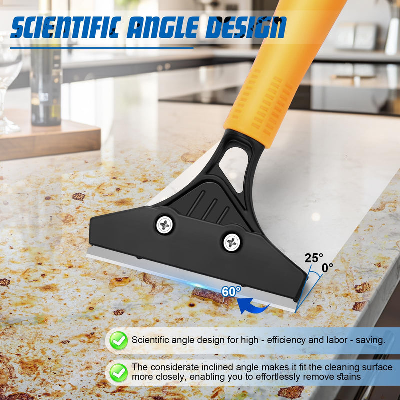 Floor Scraper Heavy Duty with Long Handle, 4 Inch Razor Blade Floor Scraper with 10PCS Extra Metal Blades,Paint Scrapers for Cleaning Wall Glass Tile Floor Paint Gum Stains Stickers Linoleum Yellow
