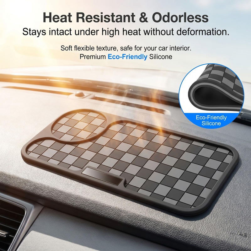Multifunctional Car Anti-Slip Mat, Anti-Slip Rubber Dashboard Storage Pad and Phone Holder, Universal Dashboard Storage Accessories for Most Cars (Black & Gray) 1 PC Black&Gray