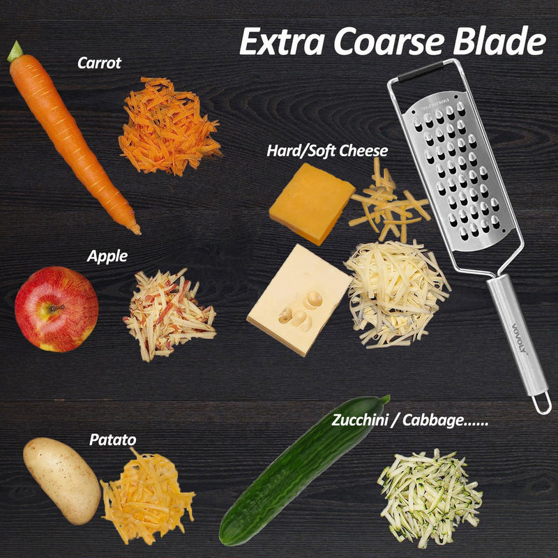 Vovoly 4-Pcs Pro Set Zester Grater Set, Cheese Grater with Razor-Sharp Stainless Steel Blade, Fine/Coarse/Extra Coarse/Slider Attachment Silver_4-Pcs Pro Set