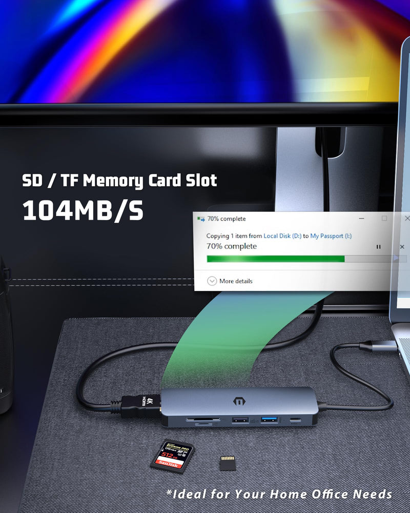 USB C HUB, 6 in 1 USB Adapter, 4K HDMI, 100W PD, USB 3.0 Ports, USB 2.0 Ports, and SD/TF Card Reader, Ideal for Mac Pro/Air, iPad Pro, iMac, and More