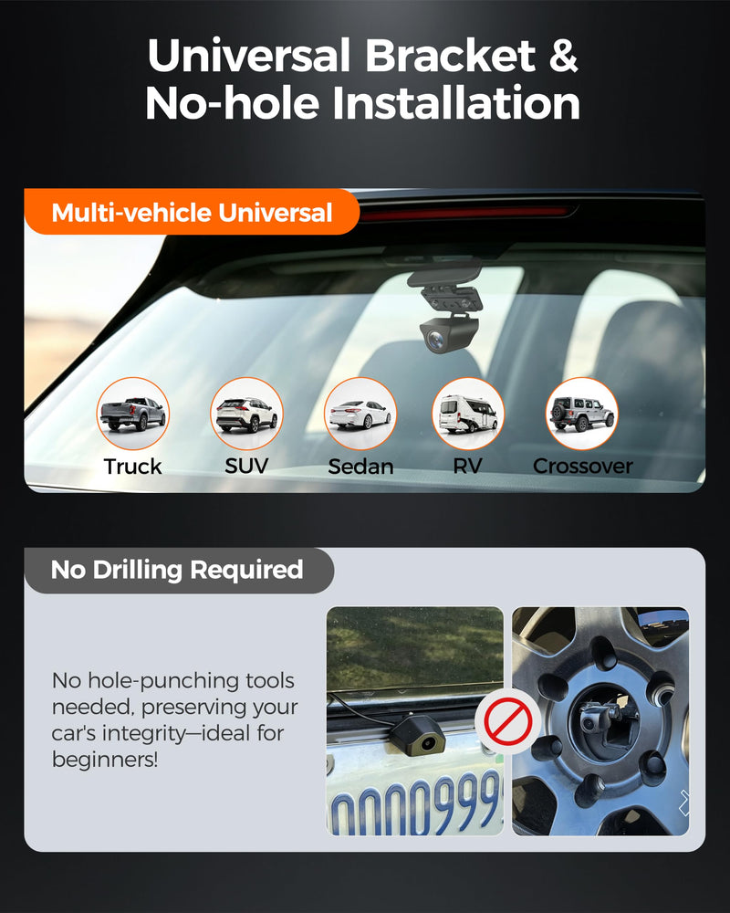 Rear Camera Mount for Dash Cam, 180° Adjustable Windshield Holder | Universal 180° adjustable rear camera mount, no drilling, heat-resistant adhesive, fits most dash cams for cars/SUVs/trucks