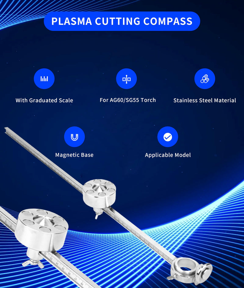 Plasma Cutting Compass, Stainless Steel Plasma Cutter Torch, Circle Guide Roller Wheel Compass, Cutting Tool Accessories with Scale Ruler Gauge, Torch Circle Guide Roller for AG60/