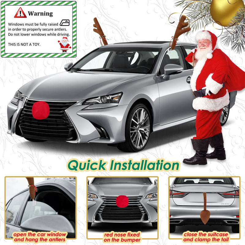 Upgraded Car Reindeer Antler Kit Christmas Rudolph Auto Decorations, Rudolph Auto Accessories with Tail, Nose - Add Holiday Spirit 15.5 inch