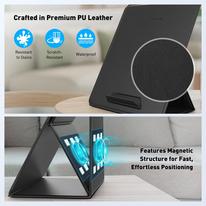 AboveTEK Ergonomic Laptop Stand & Tablet Holder for Desk,Portable Foldable Computer Riser,Adjustable Angle Travel Stand for MacBook Air/Pro,iPad,Fits 13-16 inch Devices,Ultra-Sleek PU Leather-(Black) Black