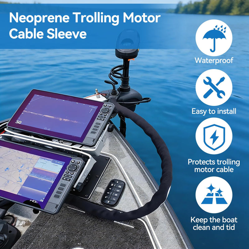 60" Neoprene Trolling Motor Cable Sleeve for Boat Anglers, Saltwater & Abrasion Resistant Wire Protector, Anti-Fray Corrosion-Resistant Cord Manager Compatible for Minn Kota, Ultrex