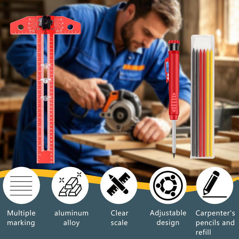 Woodworking Scriber Marking Line Ruler，Adjustable Aluminum Alloy Sliding T-Square Ruler，Precision Line Drawing with Angle Adjustment, Tool for Engineering, Architecture ，Design Drawing