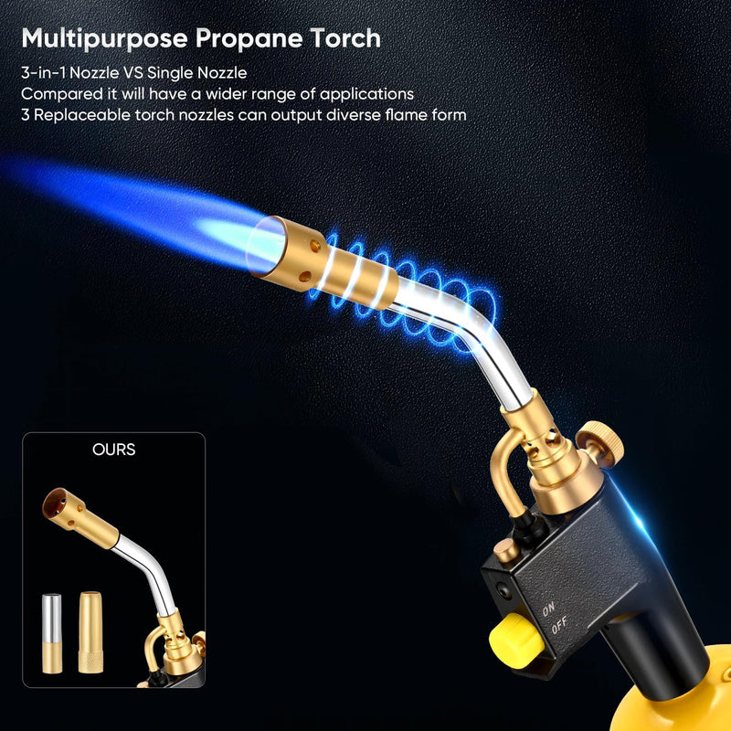 Propane Torch Head with 3 Nozzles, Trigger Start Ignition for High Intensity Welding, Soldering, Cooking (Gas Tank Not Included) ﻿ GJ8000