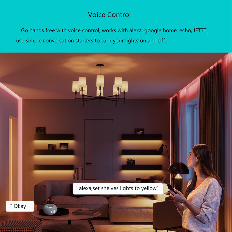 Plug In Under Cabinet Lighting,RGB LED Light Bar with Alexa,Google Assistant,APP Control,Multicolor Under Counter Lights Strip Dimmable for Desk,Room,Cupboard, Hallway,Shelf,Closet,20Inch LED Bar,1pcs 20Inch-1 Pack