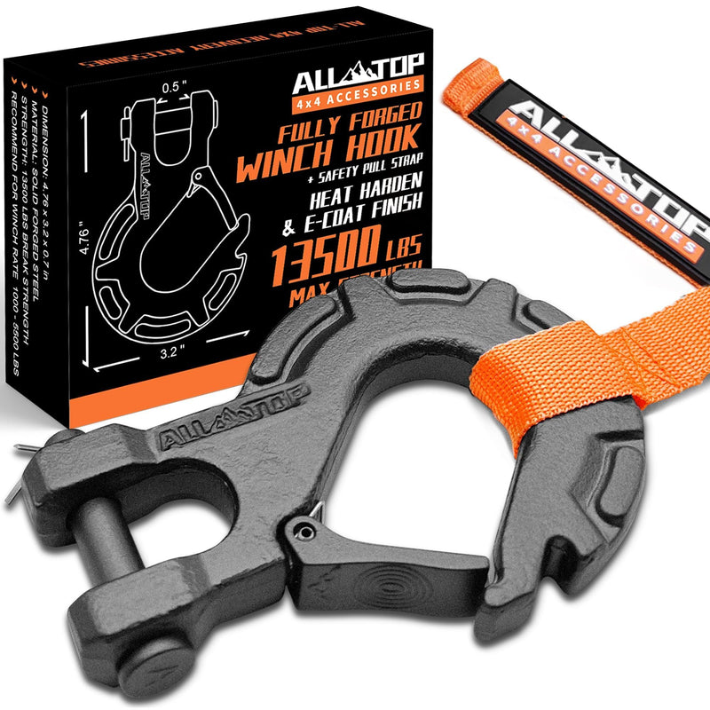 ALL-TOP Forged Steel Winch Hook, 5/16in 6Ton 13500Lbs, Extreme Hook for Winch Cable Ropes, Forged Steel & E-Coated Finish, Rhino Gray For ATV/UTV