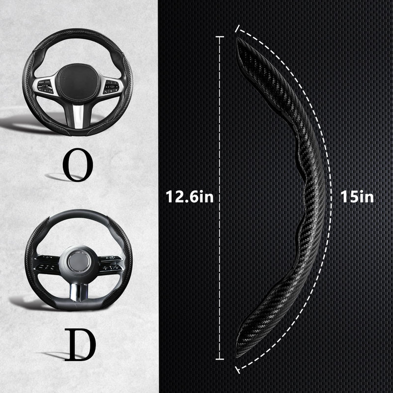 3 Piece Carbon Fiber Steering Wheel Cover,Car Steering Wheel Protector with Non-Slip Lining,Breathable Microfiber Universal for 14.5-15 inch,Black Black Standard Size[14"1/2-15"]