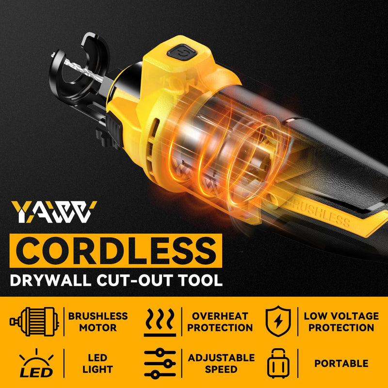 Cordless Drywall Cut-Out Tool for Dewalt 20V Battery, 3 Speed Adjustable Brushless Rotary Saw with Up to 30000 RPM, Compact Spiral Saw Kit for Cutting Wood Drywall,Sheetrock,Wood, (Bare Tool Only) For De-Walt