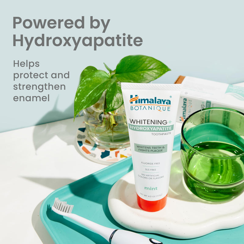 Himalaya Fluoride Free Botanique Whitening Nano Hydroxyapatite Toothpaste, Support Enamel Strength & Integrity, Great for Sensitive Teeth, SLS Free & Vegan, Mint, 4 oz (Pack of 4) 4 Ounce (Pack of 4) Adult Mint