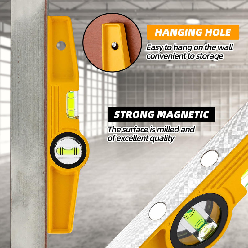 10 Inch Aluminum Die-Cast Magnetic Torpedo Level, Magnetic Professional Scaffolding Spirit Level, Torpedo Level with Rare Earth Magnet 250MM and Holster