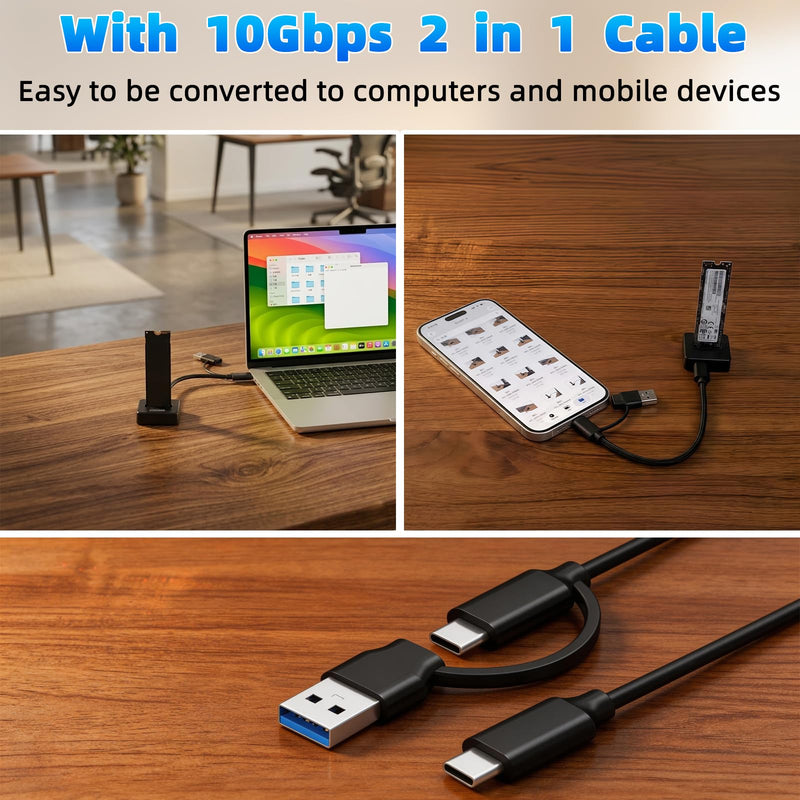 M.2 NVMe SSD Docking Station, 10Gbps USB 3.2 Gen 2 External Enclosure, PCIe SSD Dock to USB-C Adapter, Tool-Free, Supports M-Key 2230-22110 SSDs, Plug & Play (Not for SATA) Black-1-NVME