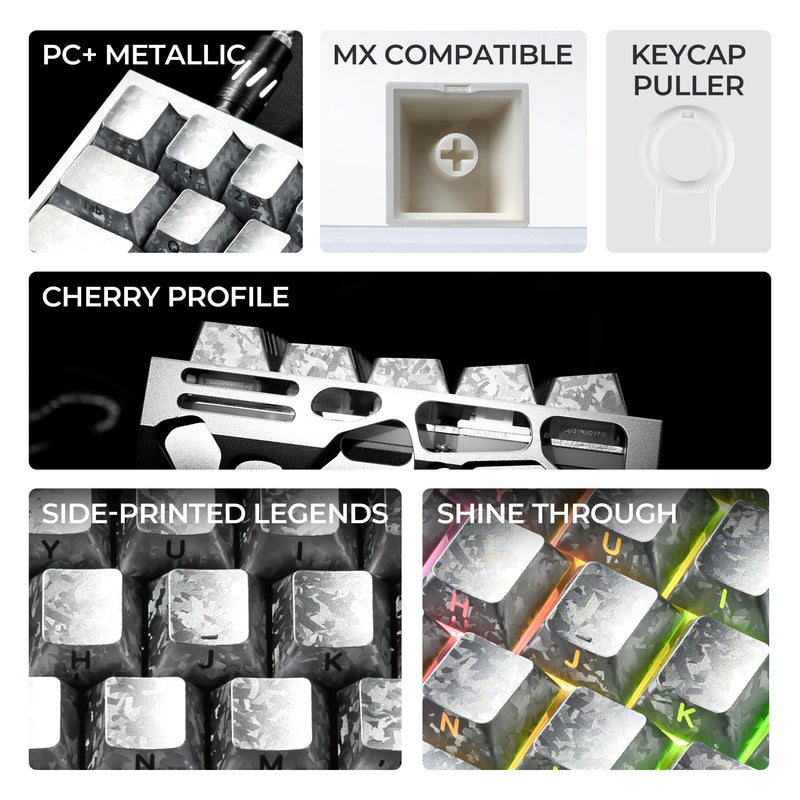 OHY XVX Silver Shine Through Keycaps,Cherry Profile Forged Carbon Side Printed 119-Key Keycaps for MX Switch ANSI Keyboard Sliver
