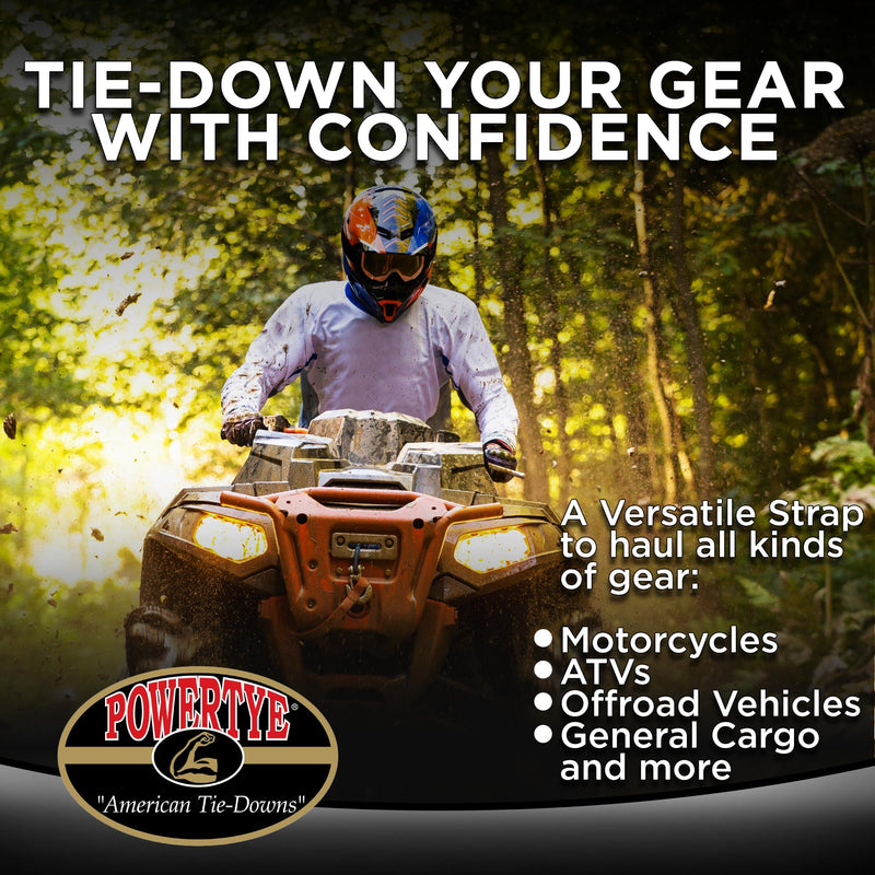 PowerTye - Endless Ratchet Strap - Easy Grip (Hookless), Black Tie Down Strap w/ 400 lb. Working Load Limit / 1,200 lb. Break Strength, Ideal for Motorcycle, ATV, Bike, & Coolers, 1in x 4ft, 2-Pack 1in x 4ft Easy Grip