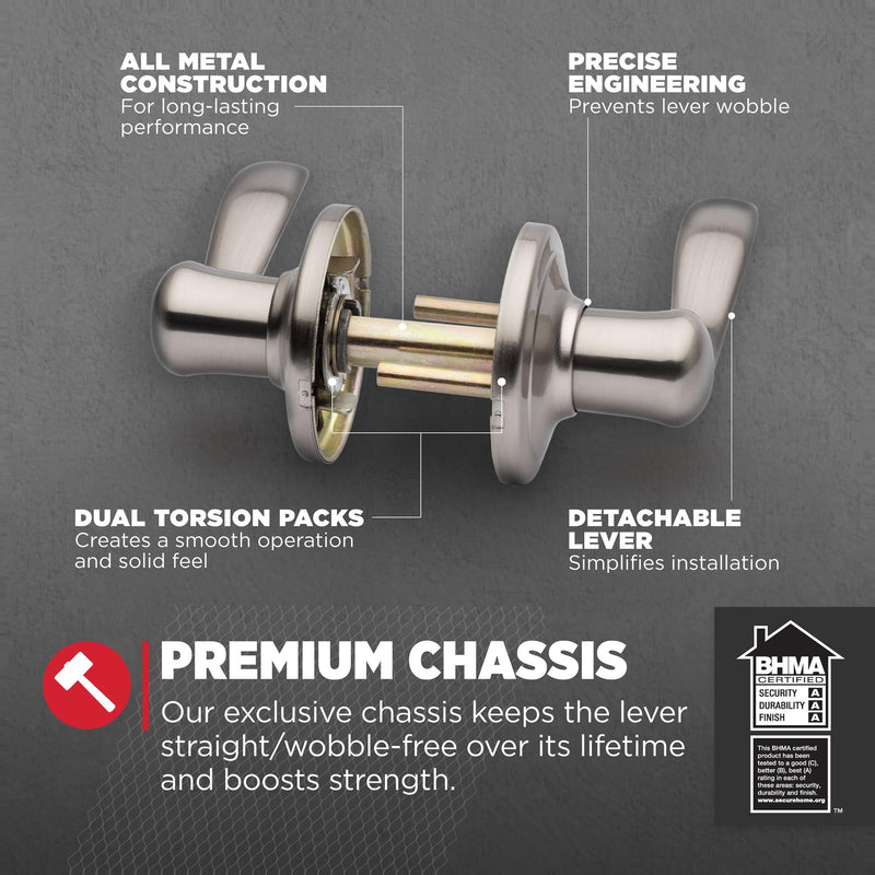 Kwikset Tustin Interior Passage Door Handle, Lever For Closet and Hallway Doors, Reversible Non-Locking Handle Lever, Satin Nickel, with Microban Protection 1 Pack