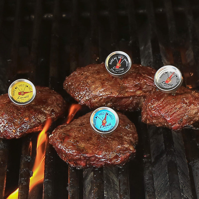Escali AHS1-4 Easy Read Mini Steak Thermometer Set, Dial Reads Rare, Medium & Well, Dishwasher Safe, Silver Mini (4 Pack)