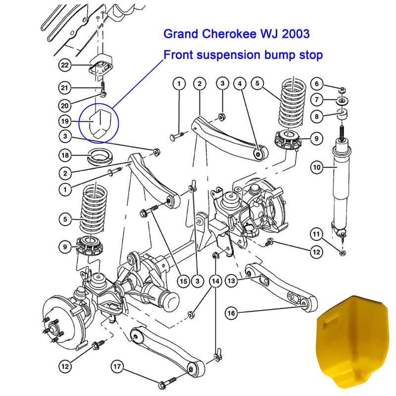 WJ Front Bump Stops Compatible with Grand Cherokee WJ 1999-2004 (Pack of 2) Front bump stop