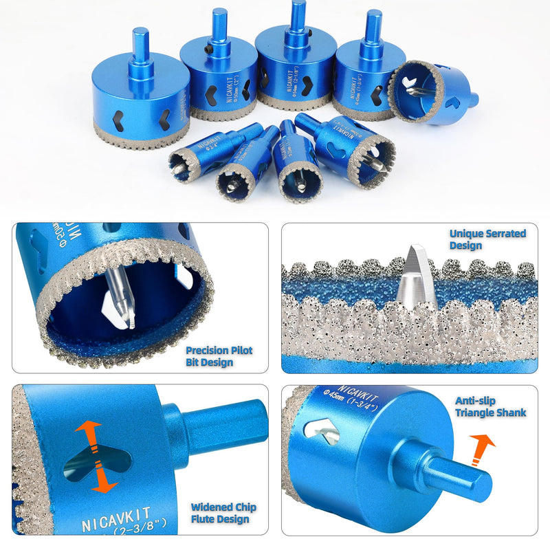 2Pcs 2 Inch Diamond Hole Saw Bits with Pilot Drill Bit, 2" Serrated Brazing Tile Hole Saw Diamond Tipped Drill Bits for Porcelain Tile Ceramic Stone Granite Marble Glass Bottles 2"(50mm)