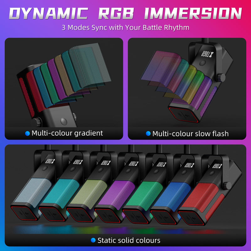 XTUGA M7 Dynamic Microphone for Gaming Streaming with RGB Light,Computer Condenser Mic Noise Reduction Real-Time Monitoring for Podcast,Studio,PC,PS5,Mac,YouTube