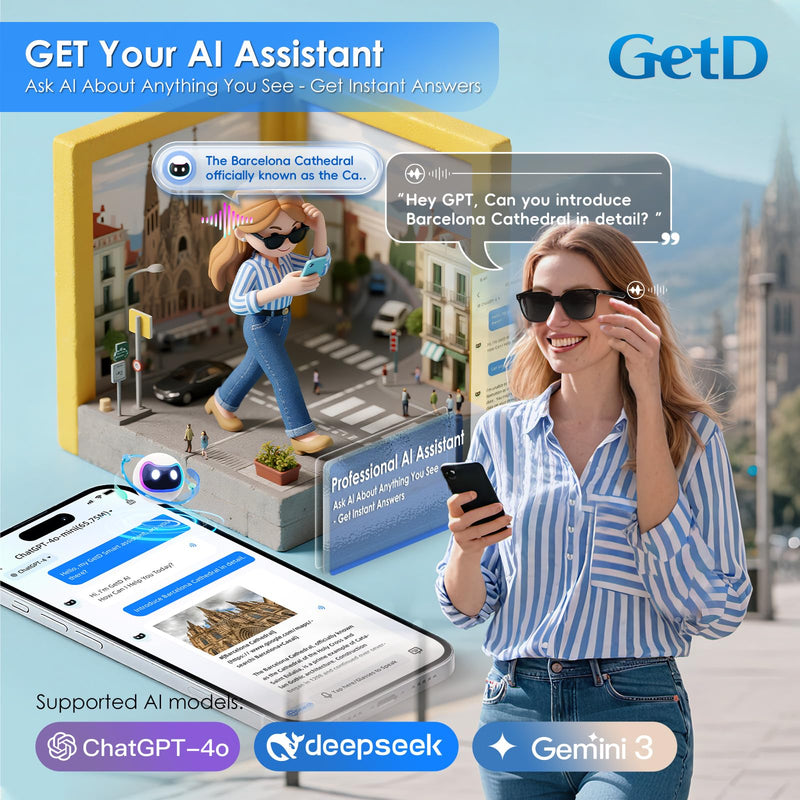 GetD AI Sunglasses, AI Real-time Translation with 147 Languages, Smart Nylon Polarized Sunglasses, Bluetooth Glasses for Women and Men with Speaker, Open Ear Audio Music Glasses