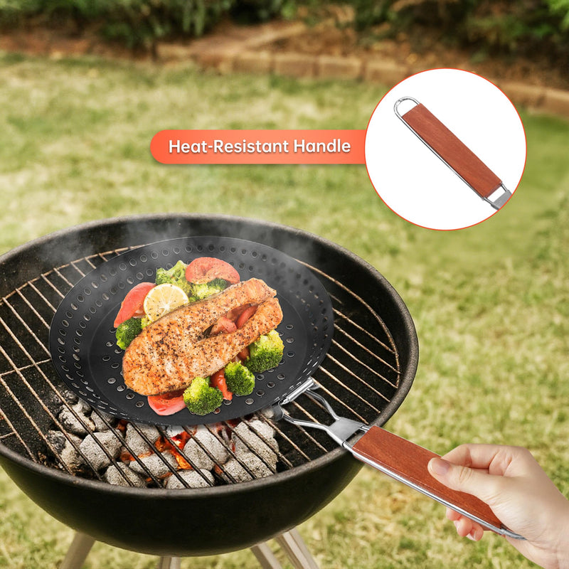 12" Non Stick Grill Pan for Indoor Cooking - Outdoor Grill Skillet Pans for Stovetop BBQ Veggie Carbon Steel Grill Wok