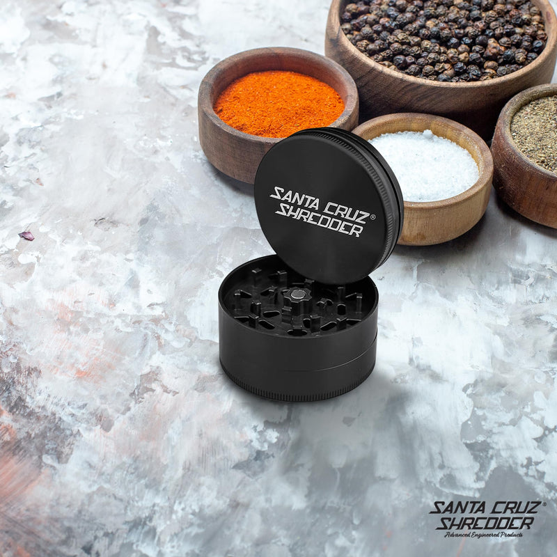 Santa Cruz Shredder Metal Herb Grinder Knurled Top for Stronger Grip 3-Piece Large 2.7" (Black) 2 3/4″ Diameter, Height : 1 3/4" Black