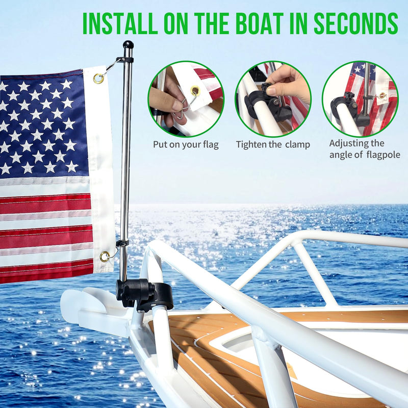 Stainless Steel Rail Mount Boat Pulpit Staff (7/8" - 1-1/4 "), Boat Yacht Marine Flag Pole (1pc)