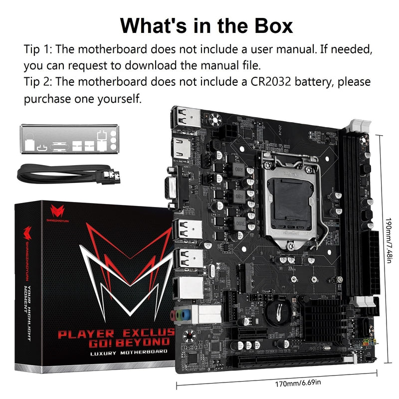 LGA 1155 Motherboard H61 for Intel 2th/3th Core i7/i5/i3 DDR3 | NVME/NGFF M.2, PCIe X16, 100M LAN, VGA, HDMI-Compatible PC Gaming Mainboard
