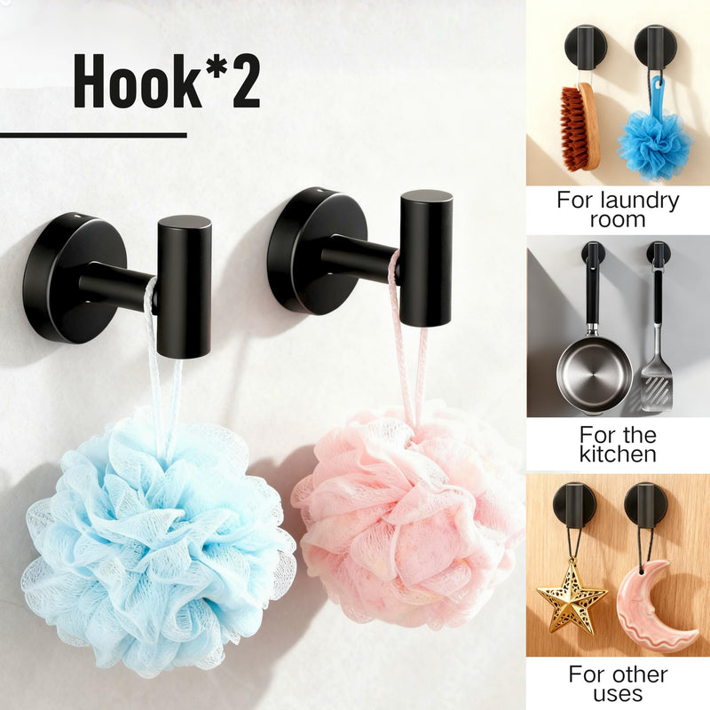 Bathroom Towel Holder Set, 16inch Wall Mounted Black Towel Bar Set for Bathroom,Black Bathroom Hardware, 5 Pieces Towel Rack Set for Bathroom