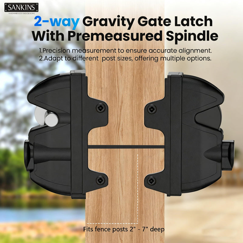 Key Lockable Double Sided Gate Latch for Wooden Fence, Gravity 2 Way Gate Latch Vinyl Fence Gate Lock, Two-Sided Keyed Lock Outdoor Gate Latch for Metal Gates, Vinyl Fence, Wood, Black