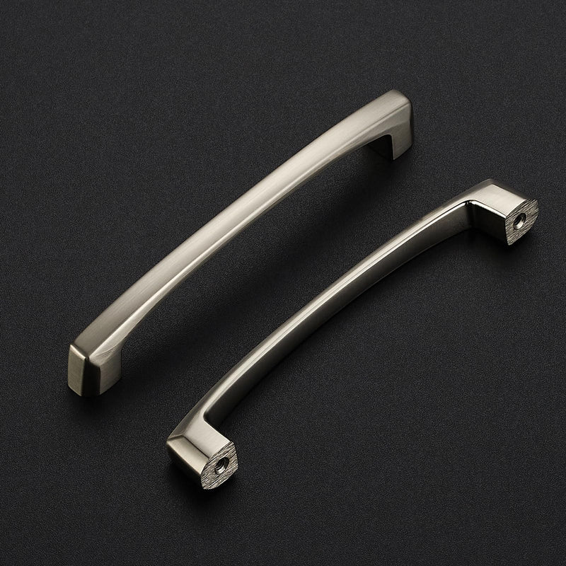5 Pack Kitchen Cabinet Handles 5 Inch Hole Center Drawer Pulls Curved, Brushed Nickel Cabinet Pulls for Dresser and Drawers Solid