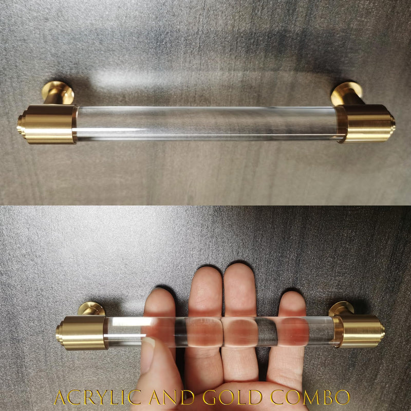 Brass and Acrylic Kitchen Cabinet Pulls 7 in Hole 4Pack Gold and Clear Elegant Drawer Handle Charming Dresser Knob for Closet Cupboard Wardrobe Laundry Room Bathroom Double Hole: 7 Inch