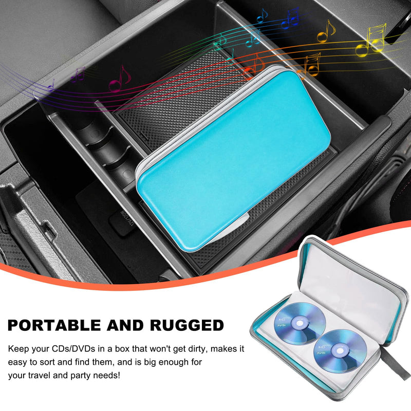DVD Case for Car, 96 Capacity Portable Hard Plastic CD Storage Holder Zipper DVD Organizer, Universal CD Disc Storage Case Wallet Organizer for Vehicle Home Office (Sky Blue) Sky Blue