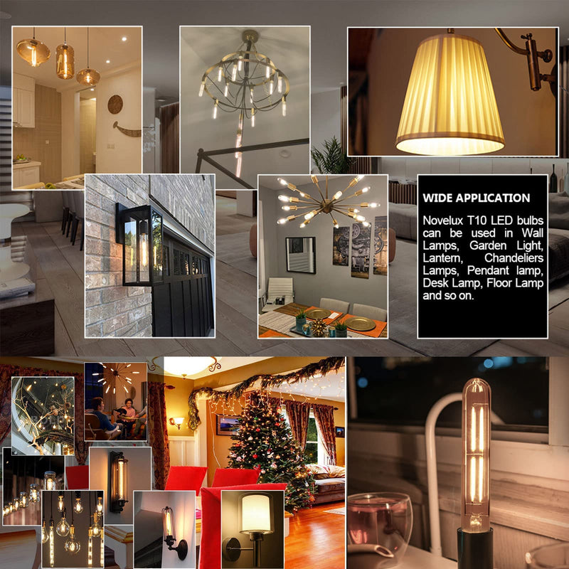 7.3 Inch E26 Led Bulb 6W, Equal 80 Watt 3000K Warm White Edison Bulbs Dimmable, T10 T9 Long Tubular Clear Glass Light Bulb 800LM for Pipe Pendant Chandeliers Wall Sconces - ETL Cert 4Pack 7.3 Inch 6W (4 Count)
