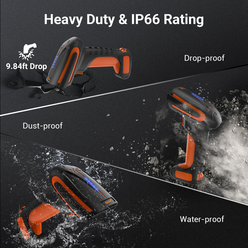 Tera Barcode Scanner Wireless 2D QR: Pro Version All New Battery Level Indicator 2500mAh Industrial Drop-Proof 1D 2D QR Bar Code Reader Works with Bluetooth 2.4G for Windows Mac Android iOS 8100Pro