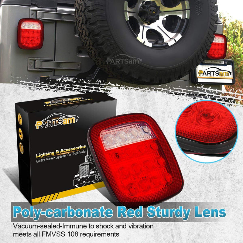 Partsam 2x Universal 16 LED Stop Tail Turn Signal Backup Reverse Brake Clearance Marker Lights Lamps Red/White Replacement for Jeep YJ JK CJ Truck Trailer Waterproof 12V Red Lens