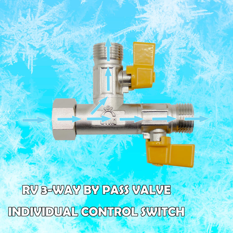 RV 3-Way by-Pass Winterizing Waterizing Water Systerm Antifreeze Pump Converter Kit, RV Water Pump Valves Replacement, 1/2" NPT