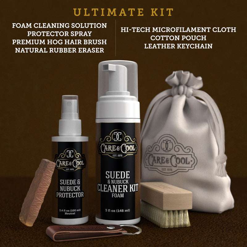 Care & Cool Ultimate Suede & Nubuck Care Kit: Helps Clean, Restore & Protect Against Water & Stains. The Complete 6-Piece System to Keep Your Favorite Shoes, Boots, Bags & Jackets Looking Fresh.