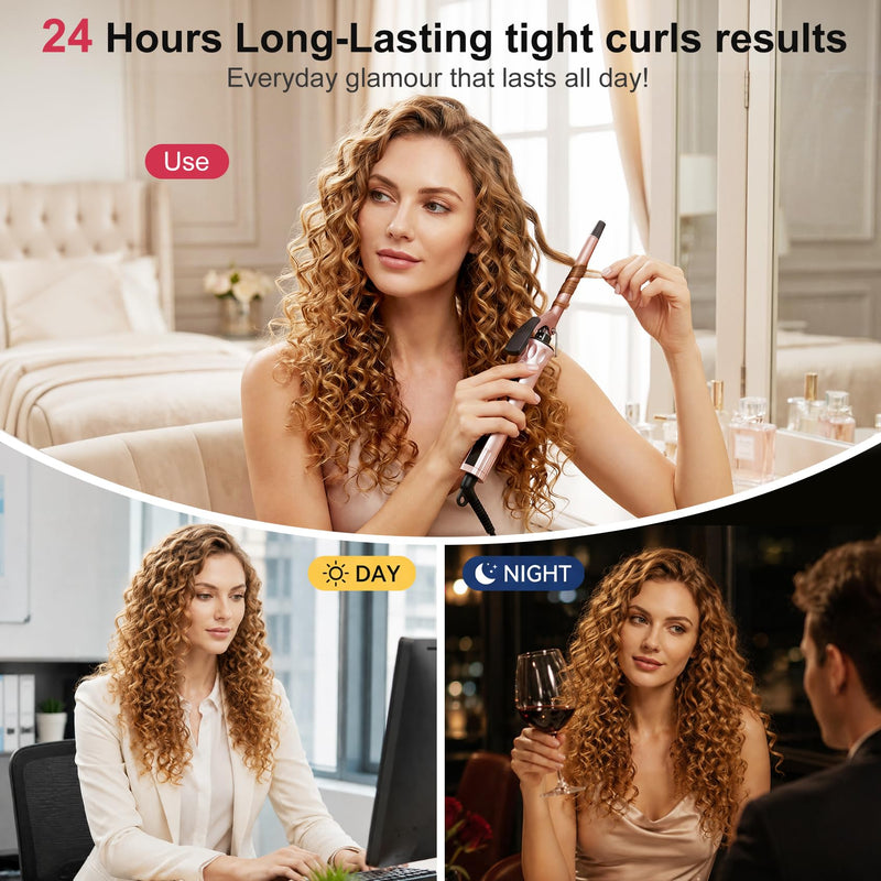JAETON Curling Wand 9MM, Thin Curling Iron for Tight Curls with Clamp | Hair Curler for Long&Short Hair, Tourmaline Ceramic Barrel 30-Second Heat-Up, Pro Curling Tongs, 14 Temp 100℃-230℃