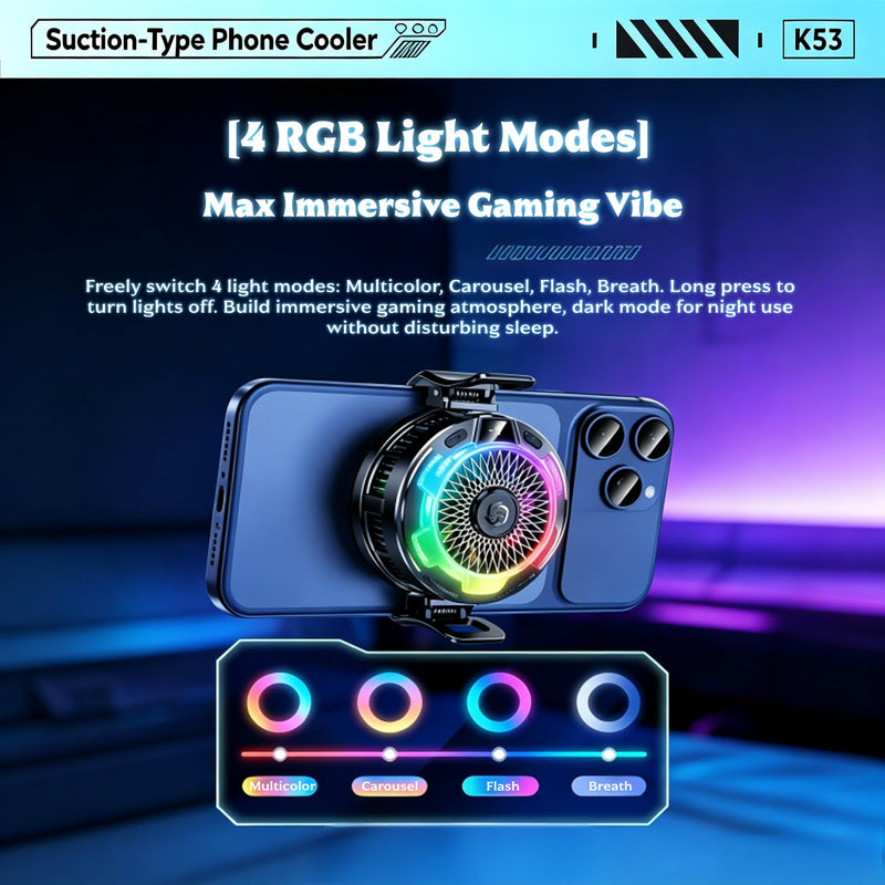 Magnetic Phone Cooler for Gaming, RGB Semiconductor Cooling Fan for iPhone and Android Phones, Portable Mobile Phone Radiator with 3 Cooling Modes, Quiet Cooling Fan for Gaming (Black) Black