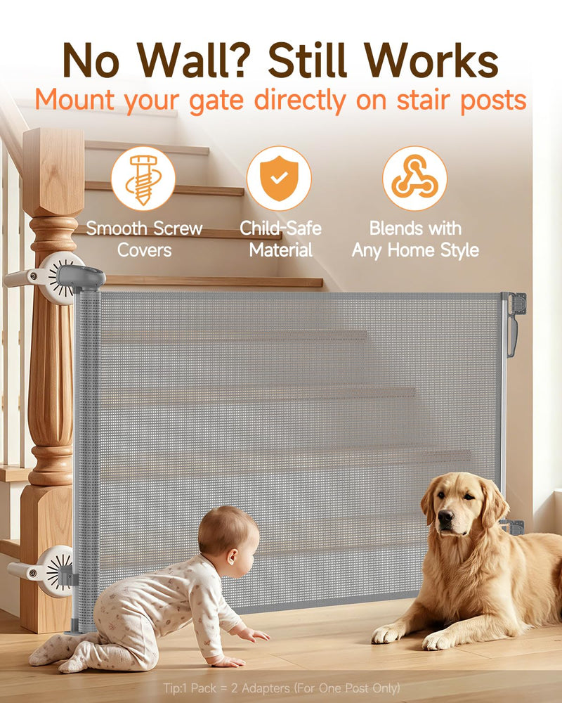No Drill Baby Gate Banister Adapter, Upgraded Mounting Kit for Stairway, Fits Round & Square Posts 1.5"–3.5", for Most Baby & Dog Gates, No Holes in Your Posts, White