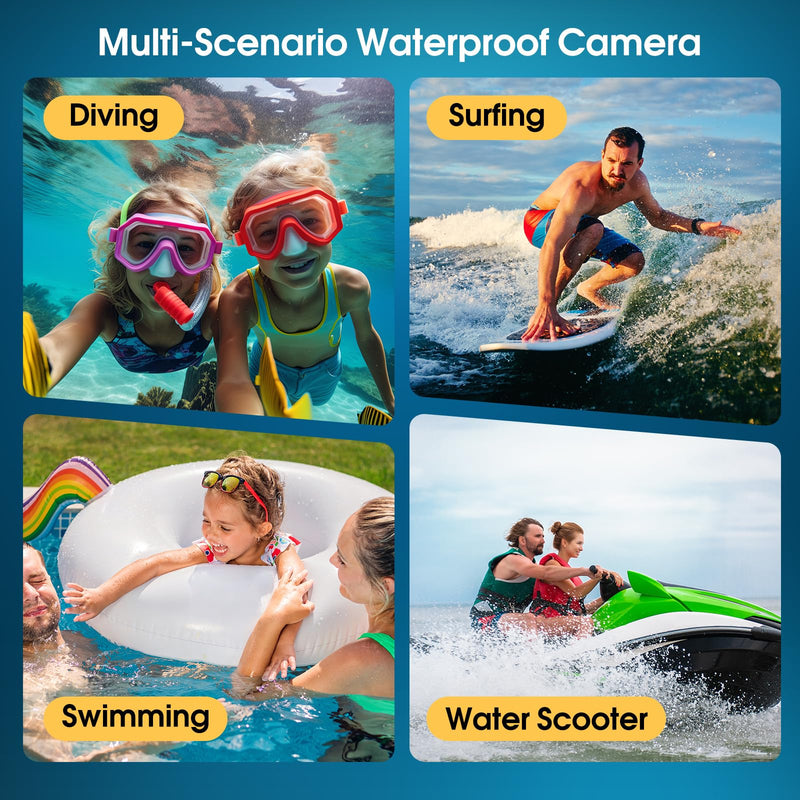 4K Underwater Camera, 64MP 16FT Compact Waterproof Camera with 16GB Card | Floatable Digital Camera, 16X Digital Zoom, Auto Focus, Fill Light, 650mAh Battery, Ideal for Travel, Surfing, Swimming Blue