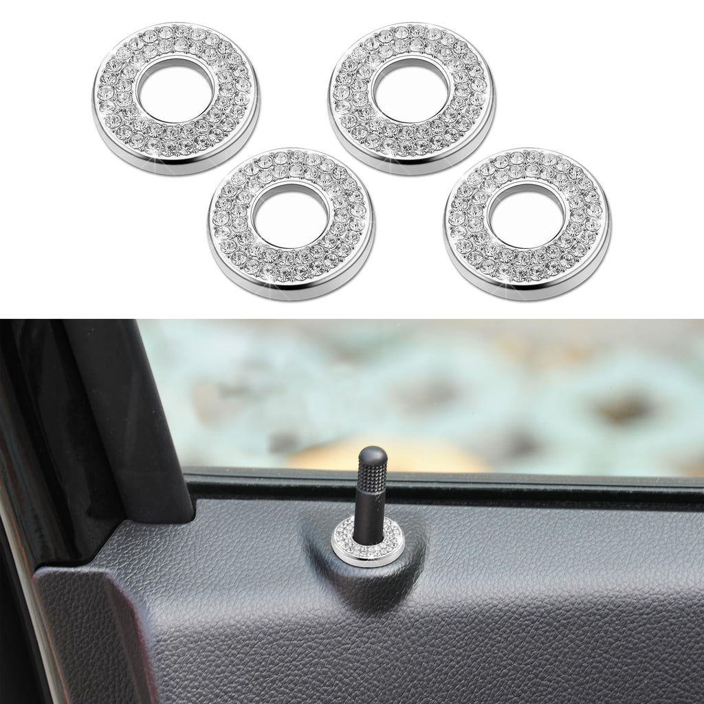 4PCS Bling Car Door Lock Inner Stickers, Bling Car Inner Door Lock Sparkle Stickers, Rhinestones Pull Rod Bolt Decorations Car Interior Accessories for Mercedes Benz C Class C200L GLC260 White