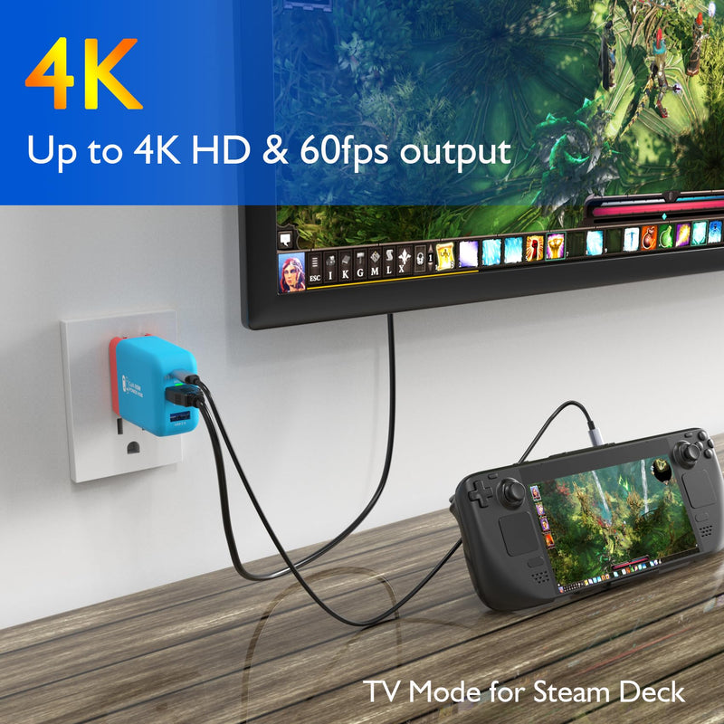 Mirabox 65W Portable Switch Dock Charger for Nintendo Switch, Compatible with OLED/Steam Deck/ROG Ally/Samsung Dex/iPad/MacBook, 4K 60Hz USB C TV Docking Station, with Charging and HDMI Output Blue