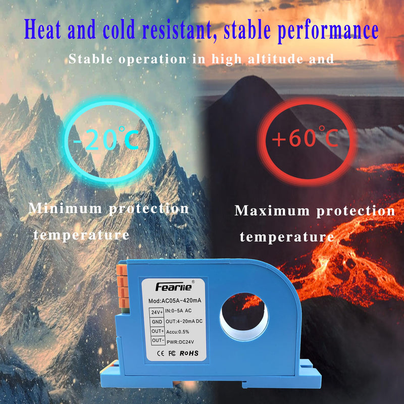 AC Current Transmitter,Hall DC Sensor,Output to PLC or Instrument,High Precision Perforated Sensing Current 0-5V-420mA 0-5A/4-20mA