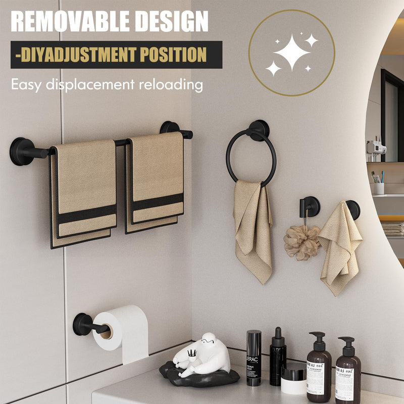 BKV Suction Cup Towel Ring,Hand Towel Holder for Bathroom,Stainless Steel Heavy Duty Round Towel Hanger for Bath,Kitchen-Matte Black